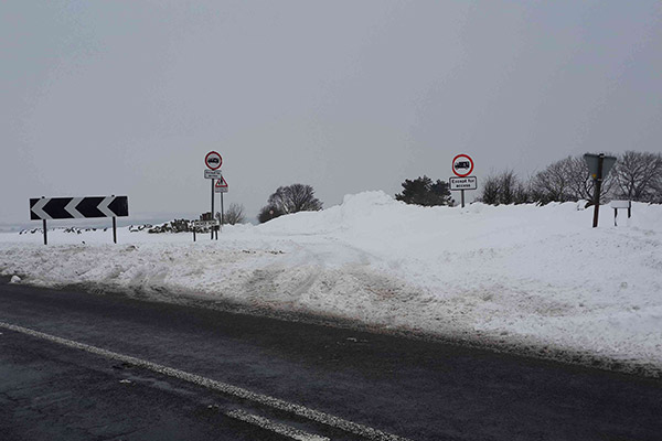 Road blocked by deep snow